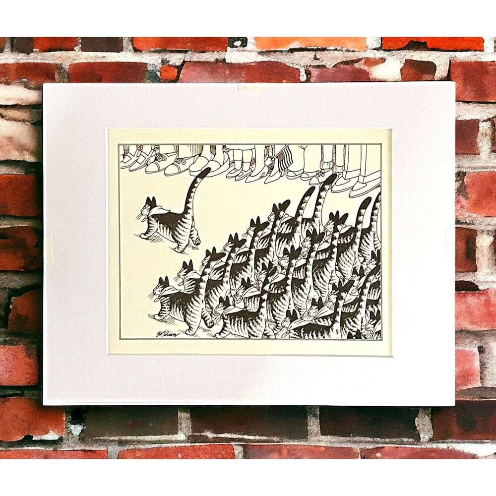 VTG B Kliban Art Print 1977 Funny Cats Rare Calendar Lithograph 14"x 11" July - Picture 1 of 8